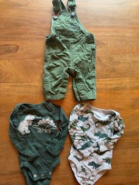 Carter's Green Dino Overalls & Bodysuit Set